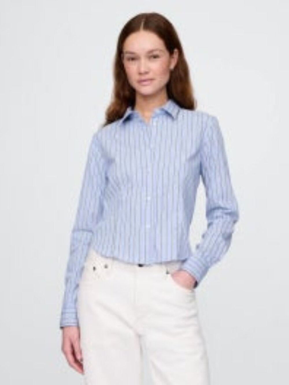 GAP Organic Cotton Fitted Crop Shirt XXL Tall Blue White Stripe NWT Coastal Prep
